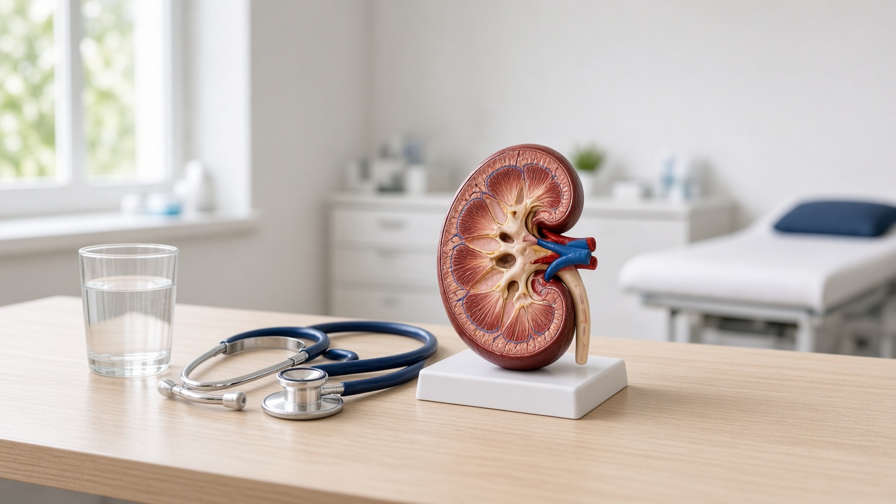 Model anatomic discret de rinichi, folosit într-un cabinet de urologie